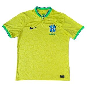 Nike Brazil Soccer Home Embroidered Yellow Green Short Sleeve T-shirt Jersey